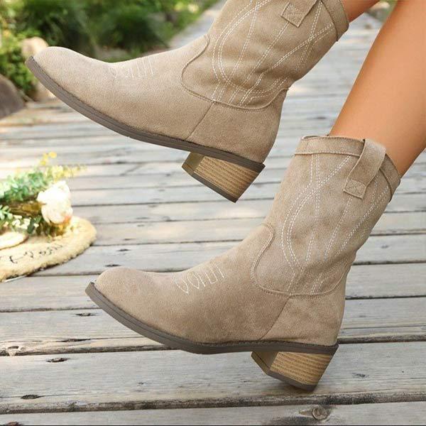 Women's Suede Block Heel Fashion Boots 75719142C