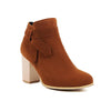 Women's Simple Wood Grain Chunky Heel Ankle Boots 86078020S