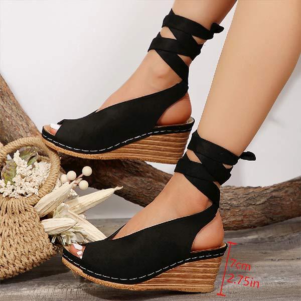 Women's Ankle Strap Fish Mouth Wedge Sandals 14250237C