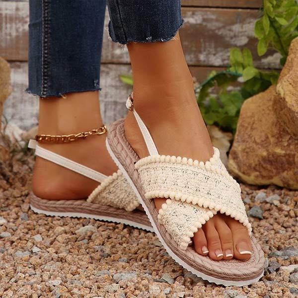 Women's Braided Hemp Rope Cross Strap Beach Sandals 61314714C