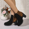 Women's Leopard Print Block Heel Ankle Fashion Boots 47030311C