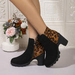 Women's Leopard Print Block Heel Ankle Fashion Boots 47030311C