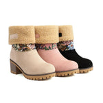 Women's Vintage Flower Suede Chunky Heel Snow Boots 11166587S