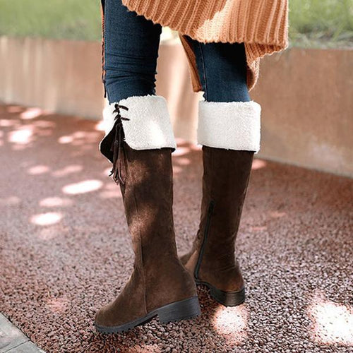 Women's Casual Plush Fringed Flat Over-the-Knee Boots 59838575S