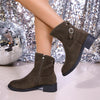 Women's Casual Buckle Mid Heel Ankle Boots 76252526S