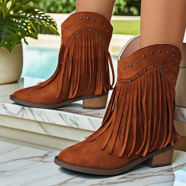 Women's Retro Suede Tassel Ankle Boots 03577072C