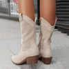 Women's Retro Hollow Suede Low Heel Boots 27001454C