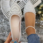 Women's Heart-Shaped Pearl Embellished Flats 38361797C