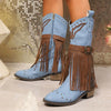 Women's Vintage Rivet Buckle Tassel Boots 14143739S