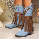 Women's Vintage Rivet Buckle Tassel Boots 14143739S