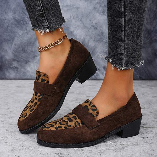 Women's Contrast Color Leopard Loafers 62081927C