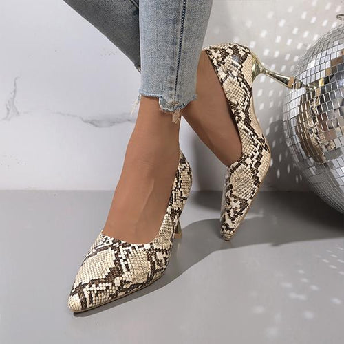 Women's Fashionable Snake Print Simple Stilettos 71391582S