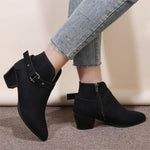 Women's Fashionable Retro Belt Buckle Block Heel Ankle Boots 82952903S