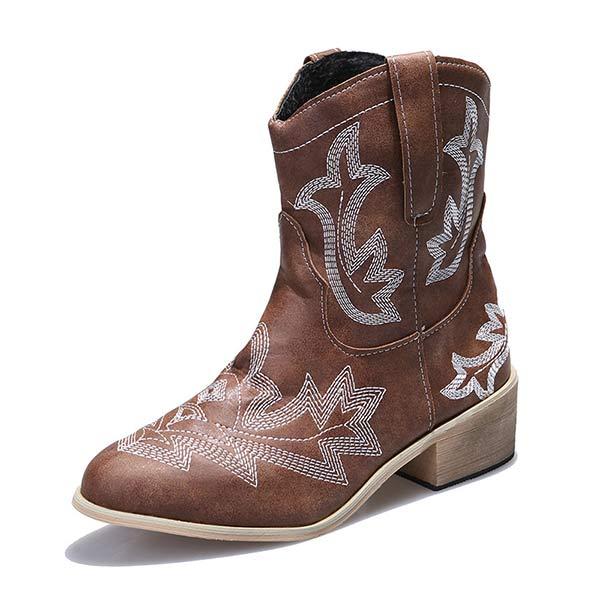 Women's Embroidered Chunky Mid-Heel Ankle Boots 99596737C