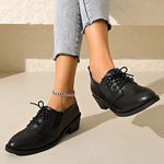 Women's Solid Color Non-Slip Low Block Heel Lace-Up Flats 69907224C