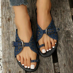 Women's Retro Studded Toe Ring Flat Slippers 22141087S