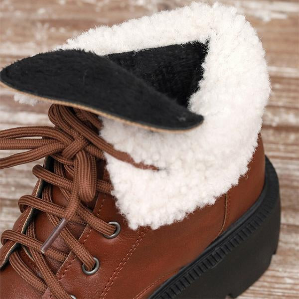 Women's Casual Fur Collar Cuffed Thick-Soled Martin Boots 29801010S