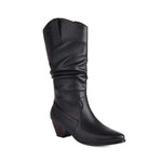 Women's Pleated Chunky Heel Mid-Calf Riding Boots 45641402C