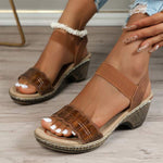 Women's Peep Toe Chunky Heel Sandals with Elastic Straps 87378753C