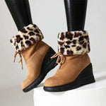 Women's Retro Leopard Print Plush Wedge Snow Boots 27207990S
