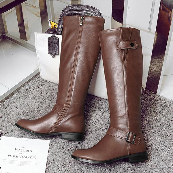 Women's Casual Belt Buckle Decorated Knee High Boots 99298998S