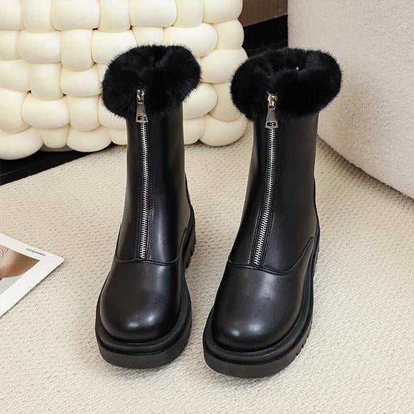 Women's Plush Front Zip Thick Sole Snow Boots 68715027S