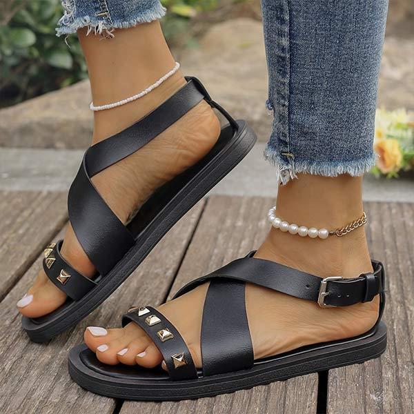 Women's Flat Buckle Studded Sandals 57966567C