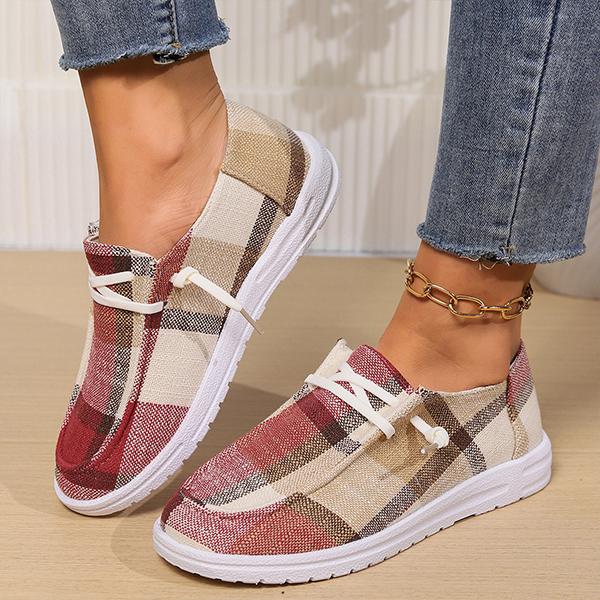 Women's Lace-Up Casual Plaid Flat Canvas Shoes 06532324S