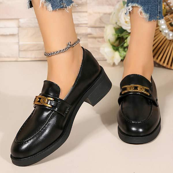 Women's Retro Brown Metal Buckle Loafers 14889988C