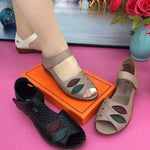 Women's Leaf Hollow Velcro Casual Peep Toe Sandals 89037168S
