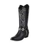 Women's Vintage Metal Buckle Knee-High Cowboy Boots 76440161S