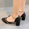 Women's Pointed-Toe Chunky Heel Hollow Buckle High Heel Sandals 40159476C