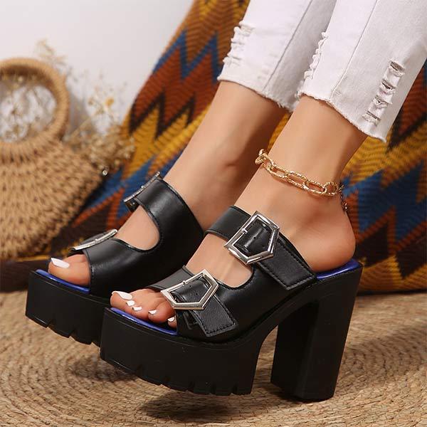 Women's Fashionable High Heel Sandals with Chunky Heel and Single Strap Buckle 59710970C