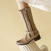 Women's Buckle Strap Side Zipper Block Heel Knee-High Boots 35927786C