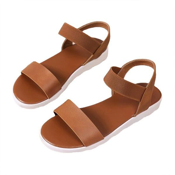 Women's Casual Flat Brown Elastic Sandals 07806805C