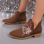 Women's Pointed Toe Embroidered Ankle Boots 22220137C