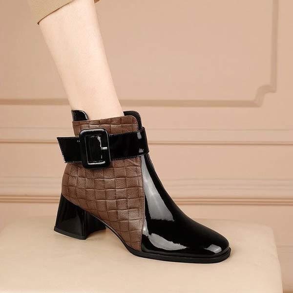 Women's Color-Block Chunky Heel Ankle Boots 57066656C