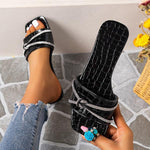 Women's Fashion Rhinestone Square Toe Flat Slippers 53514860S