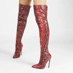 Women's Snake-Print Over-the-Knee Stiletto Boots with Back Zipper 96080466C