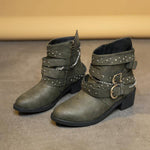 Women's Retro Chain Rivet Buckle Chunky Heel Short Boots 48776453S