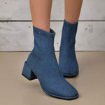Women's Chunky Heel Rear-Zip Denim Ankle Boots 32192039C