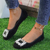 Women's Flat Suede Shoes With Diamond Buckles 10875975C