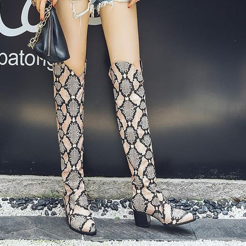 Women's Fashionable Leopard Pointed Over-the-Knee Boots 98701158S