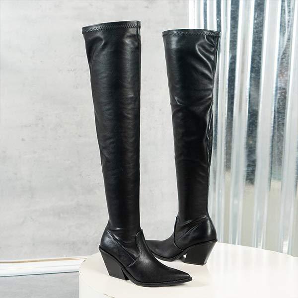 Women's Pointed Toe Side Zipper Thick Heel Over-The-Knee Boots 43746052C