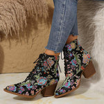 Women's Casual Ethnic Pattern Block Heel Ankle Boots 68649433S