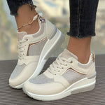 Women's Thick-Soled Casual Lace-Up Rhinestone Sneakers 49082393C