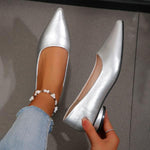 Women's Casual Silver Shallow Pointed Toe Flat Shoes 40034818S