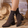 Women's Pointed Toe Retro Knitted Stitching High Heel Short Boots 48339750C