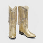 Women's Fashion Tassel Chunky Heel Long Boots 16317302S