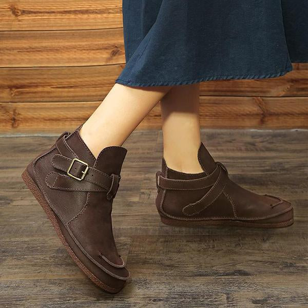 Women's Retro Casual Buckle Flat Ankle Boots 43092584S